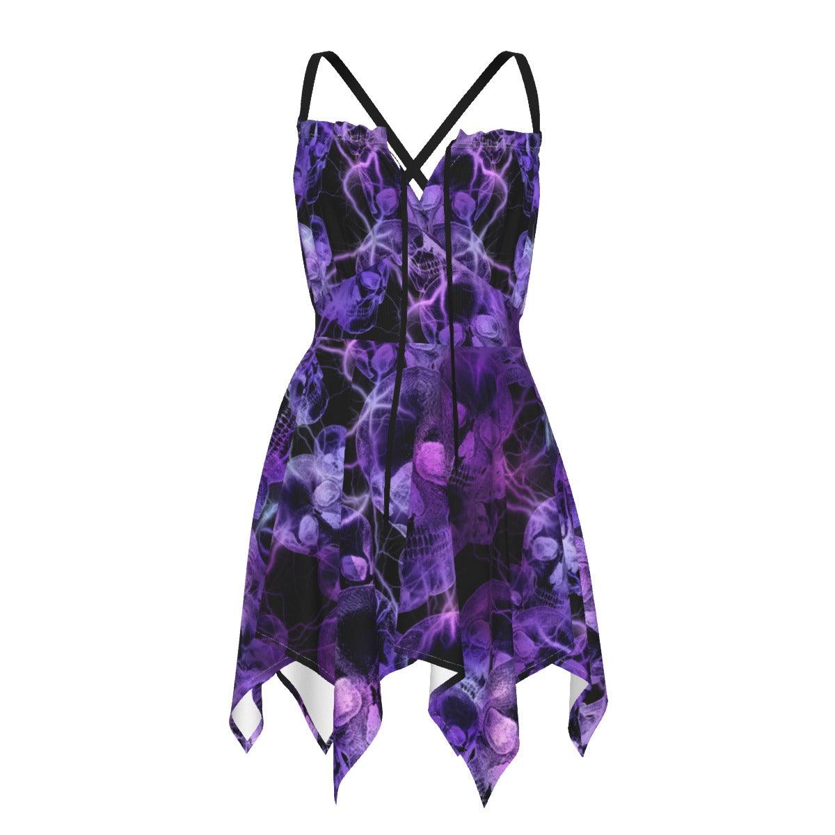 Skull Thunder Purple Pattern All-Over Print Women's Slip Dress - Wonder Skull