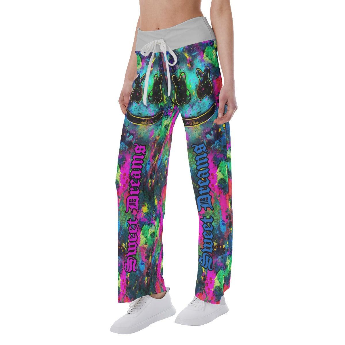 Sweet Dreams Colorful Smile High-waisted Straight-leg Trousers - Wonder Skull