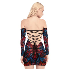 Skull Sugar Rose Gothic Off-shoulder Back Lace-up Dress - Wonder Skull