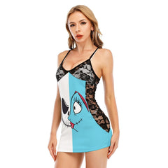 Unique Nightmare Half White Half Blue Lace Cami Babydoll - Wonder Skull