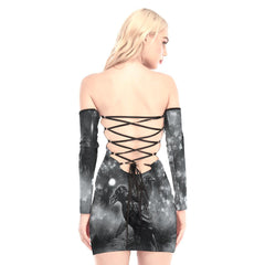 Ravens Lace Off-shoulder Back Lace-up Dress - Wonder Skull