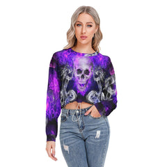 Skull Smoke Long Sleeve Sweatshirt With Hem Drawstring - Wonder Skull