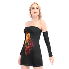 Skull Candle Off-shoulder Back Lace-up Dress - Wonder Skull