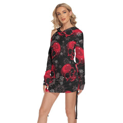 Christmas Skull Snow Flake Camo Print Open Shoulder Dress - Wonder Skull