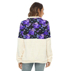 Dark Violet Skull Fleece Sweatshirt With Half Zip - Wonder Skull