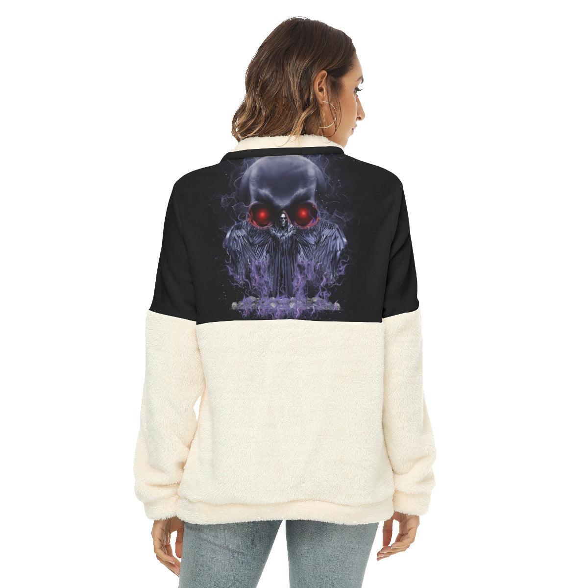 Violet Skull Fleece Sweatshirt With Half Zip - Wonder Skull