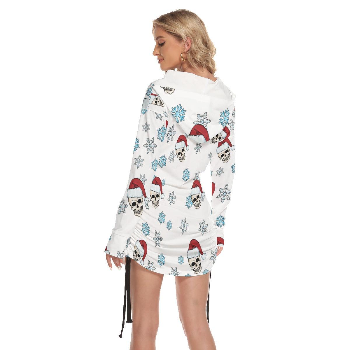 Christmas Skeleton Hand Snowy Print Open Shoulder Dress - Wonder Skull