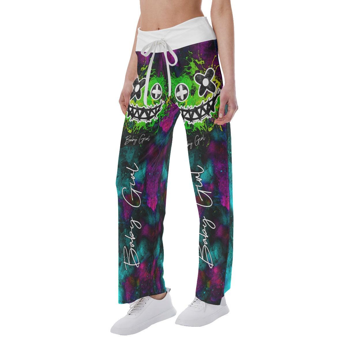Radiant Skull Smile High-waisted Wide Leg Pants - Wonder Skull