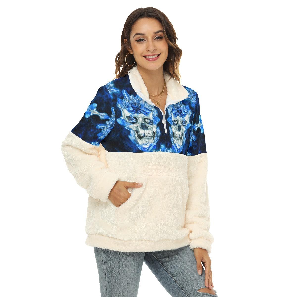 Crytle Ice Skull Fleece Sweatshirt With Half Zip - Wonder Skull
