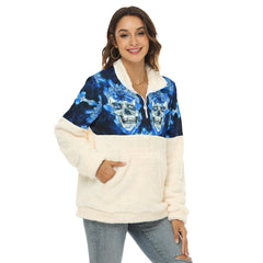Crytle Ice Skull Fleece Sweatshirt With Half Zip - Wonder Skull