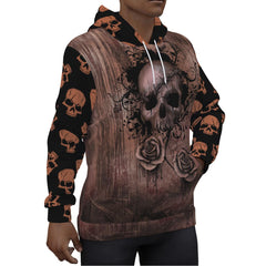 Vintage Brown Skull Print Unisex Pullover Hoodie-Wonder Skull