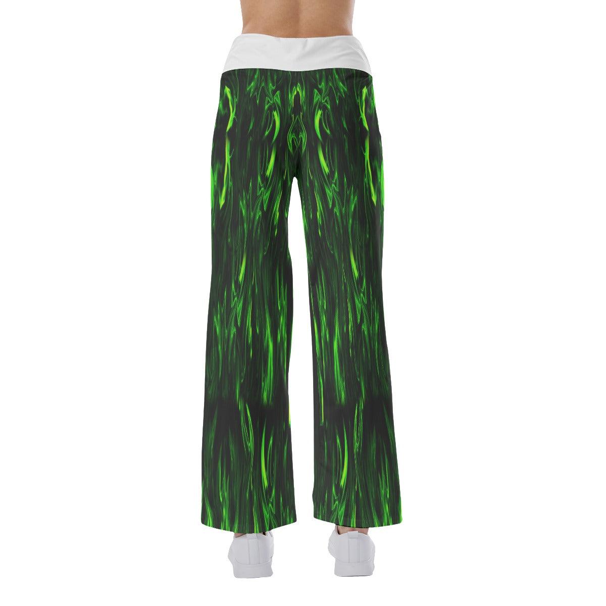 Green Flame Horror Smile Skull High-waisted Wide Leg Pants - Wonder Skull
