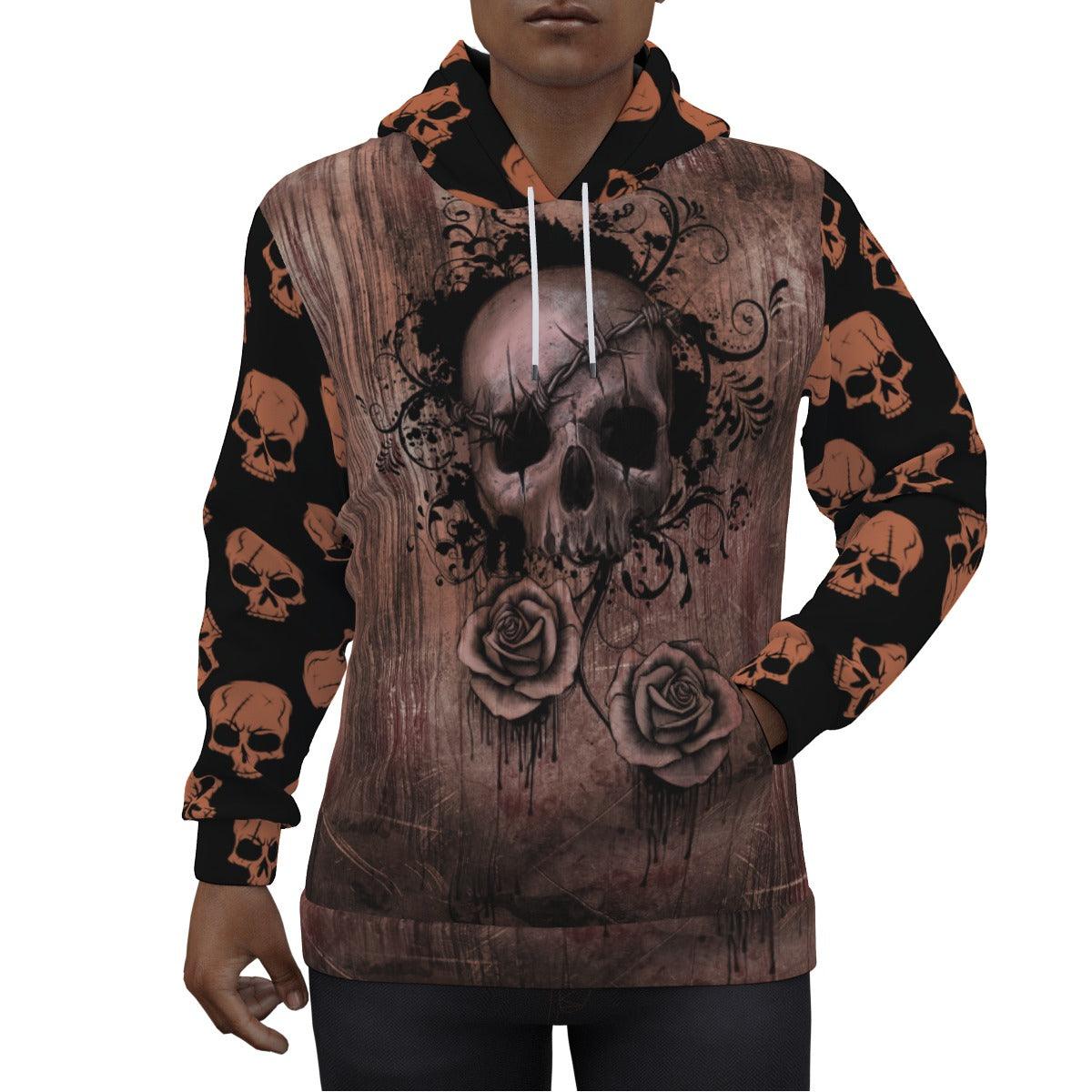 Vintage Brown Skull Print Unisex Pullover Hoodie-Wonder Skull