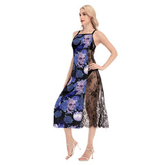 Hot Flower Skull Pattern Lace Cami Cross Back Women Dress - Wonder Skull
