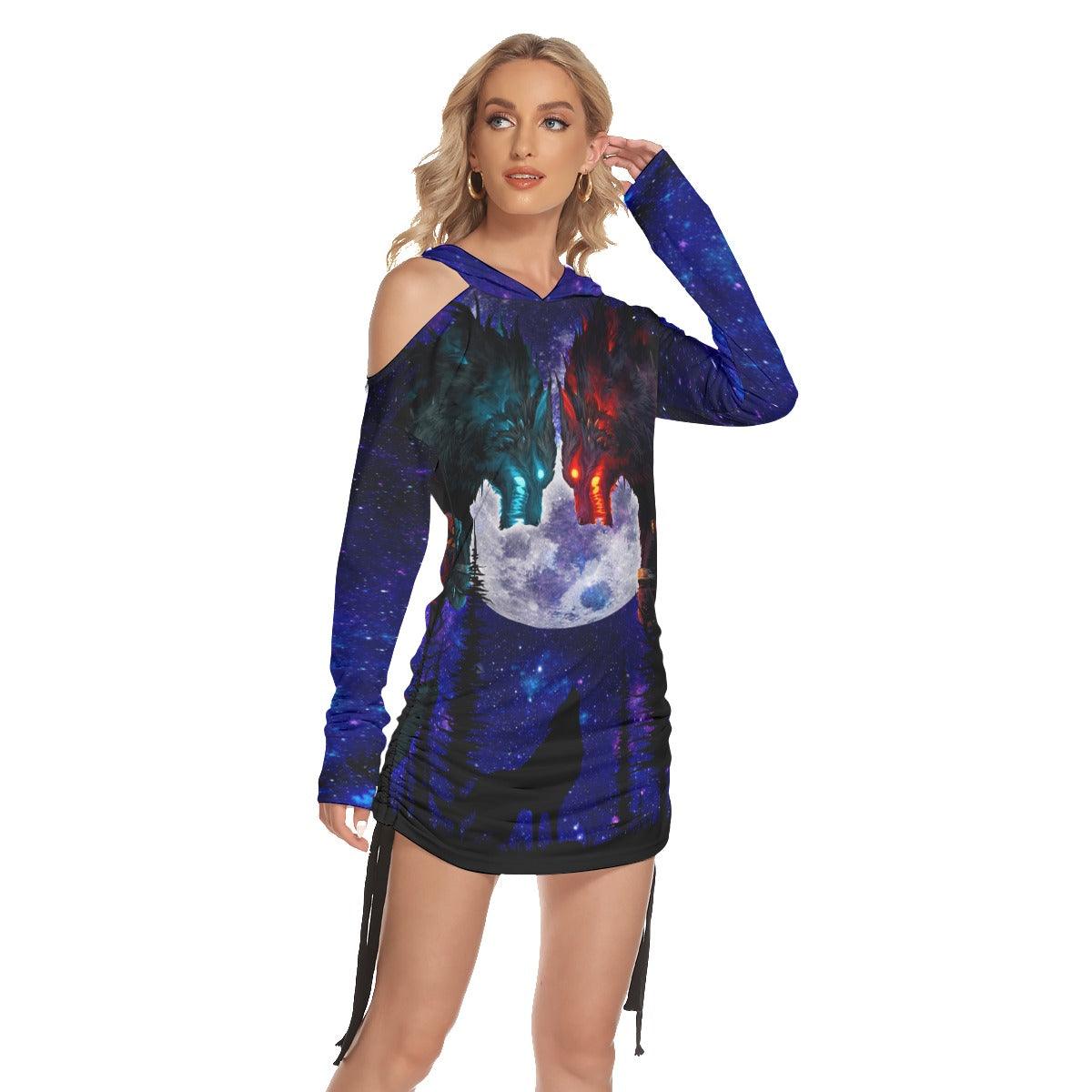 Wolf Warriors One Shoulder Dress For Women - Wonder Skull