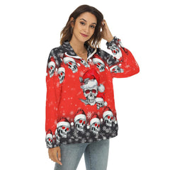 Christmas Red Skull Borg Fleece Sweatshirt With Half Zip - Wonder Skull