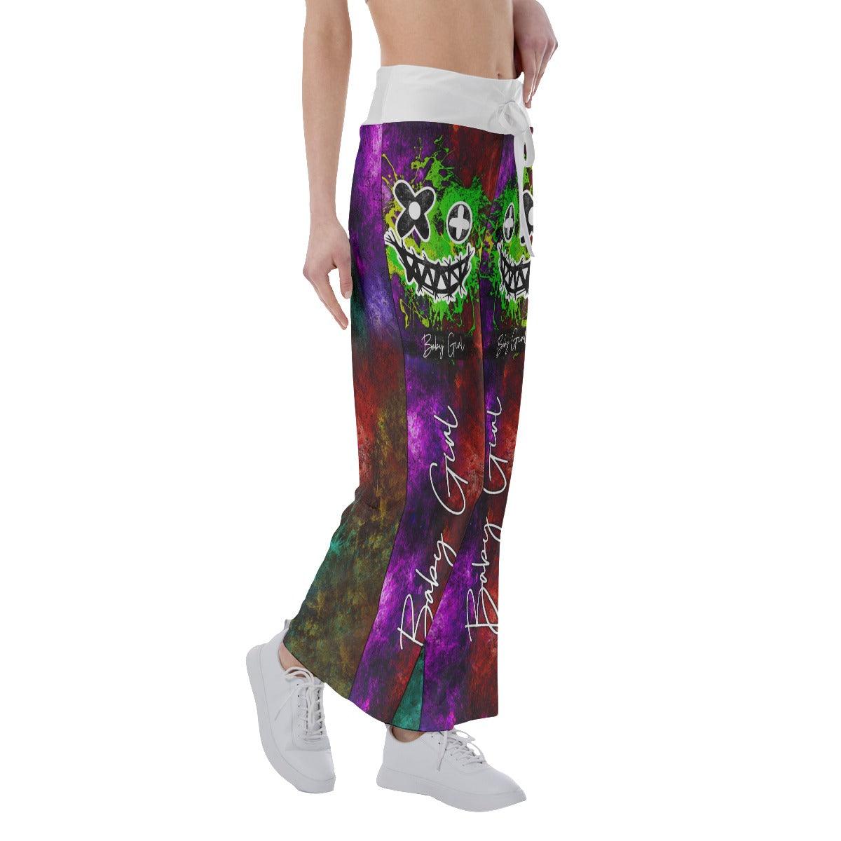 Green Purple Horror Little Smile High-waisted Wide Leg Pants - Wonder Skull