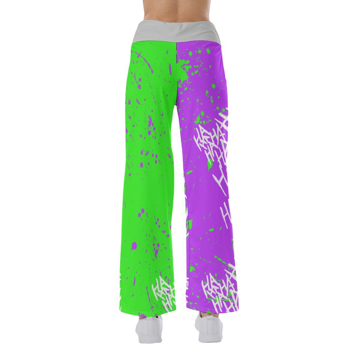 Half Green Pink Hahaha Face Smile High-waisted Straight-leg Trousers - Wonder Skull
