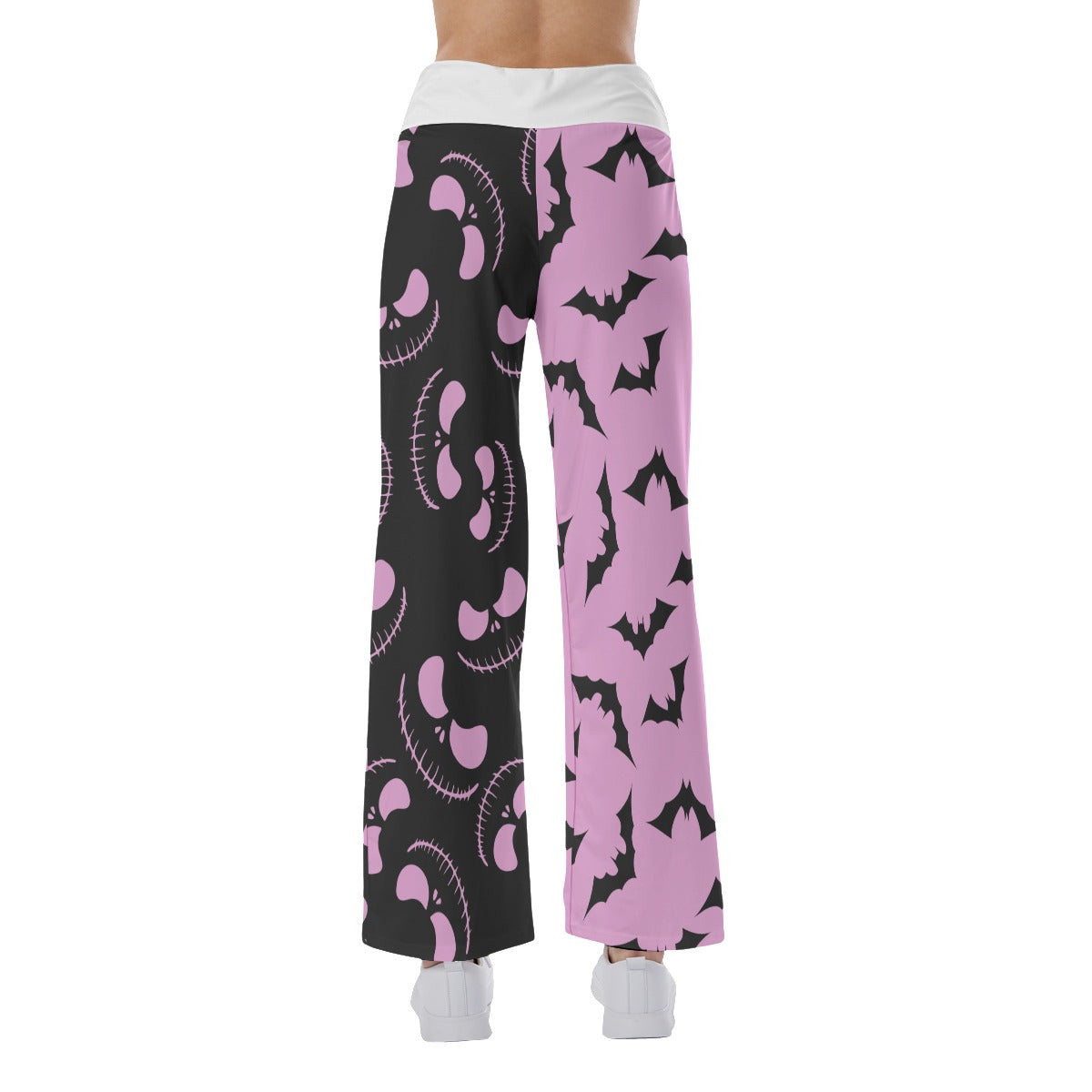 Black Pink Halloween Skull Nightmare Women's High-waisted Wide Leg Pants | Wonder Skull