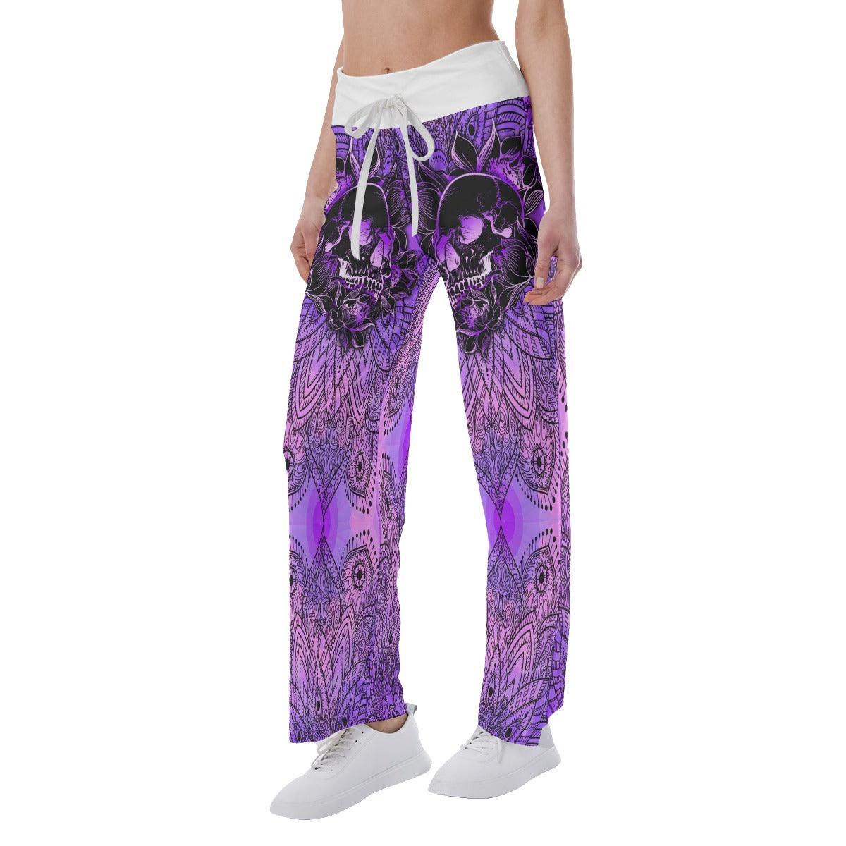 Violet Skull Mandala High-waisted Wide Leg Pants - Wonder Skull