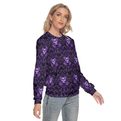 Purple Skull Ornament Flower Slim Round Neck Sweatshirt - Wonder Skull