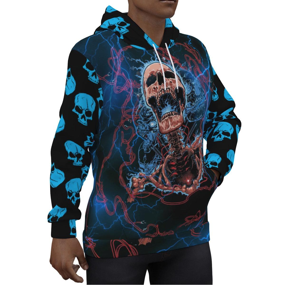 Thunder Skeleton Skull Print Unisex Pullover Hoodie-Wonder Skull