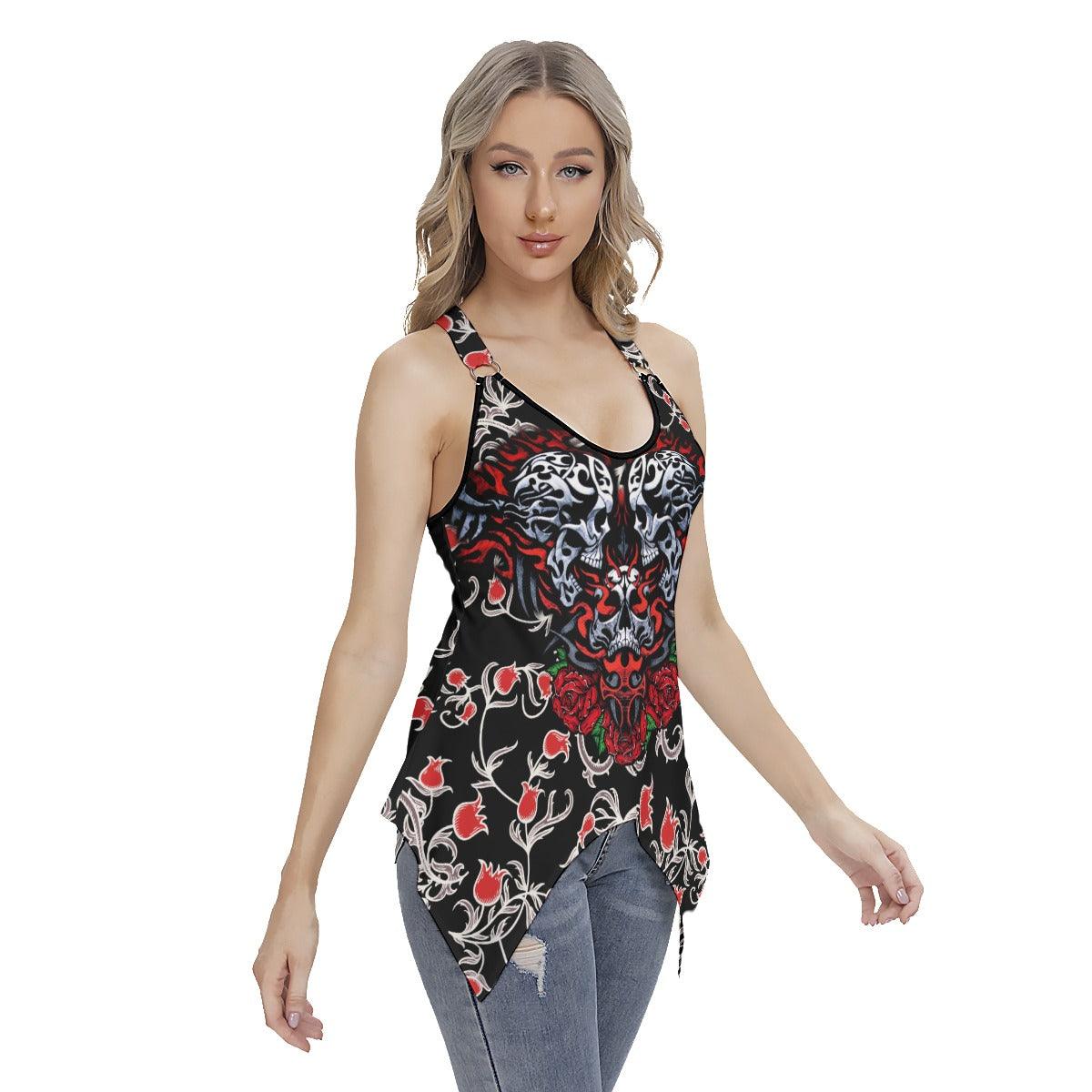 Rose Skull Sugar Women's Racing Tank Top With Irregular - Wonder Skull