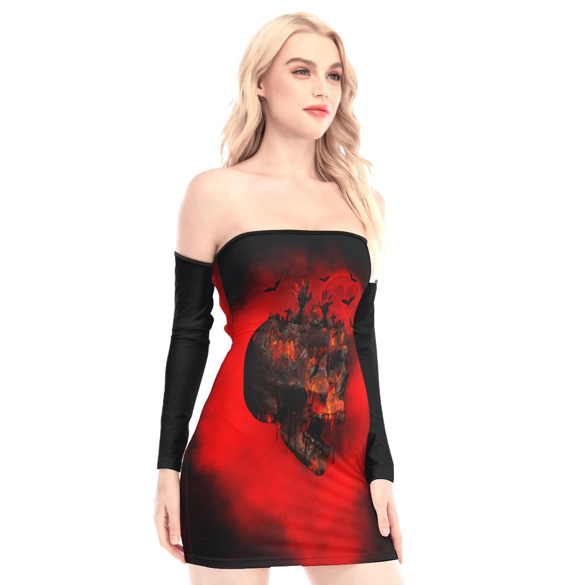 Skull Hell Planet Off-shoulder Back Lace-up Dress - Wonder Skull