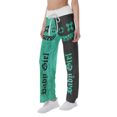 Green Black Skull Face High-waisted Straight-leg Trousers - Wonder Skull