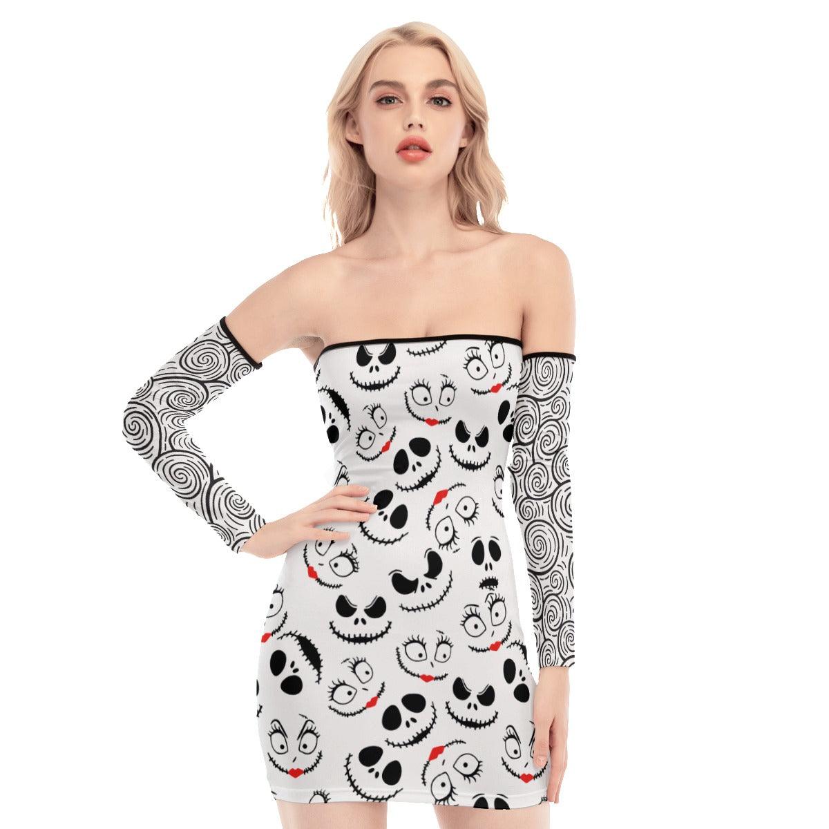 Couple Of Nightmare PT Off-shoulder Back Lace-up Dress - Wonder Skull