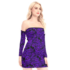 Purple Heart Skull Off-shoulder Back Lace-up Dress - Wonder Skull