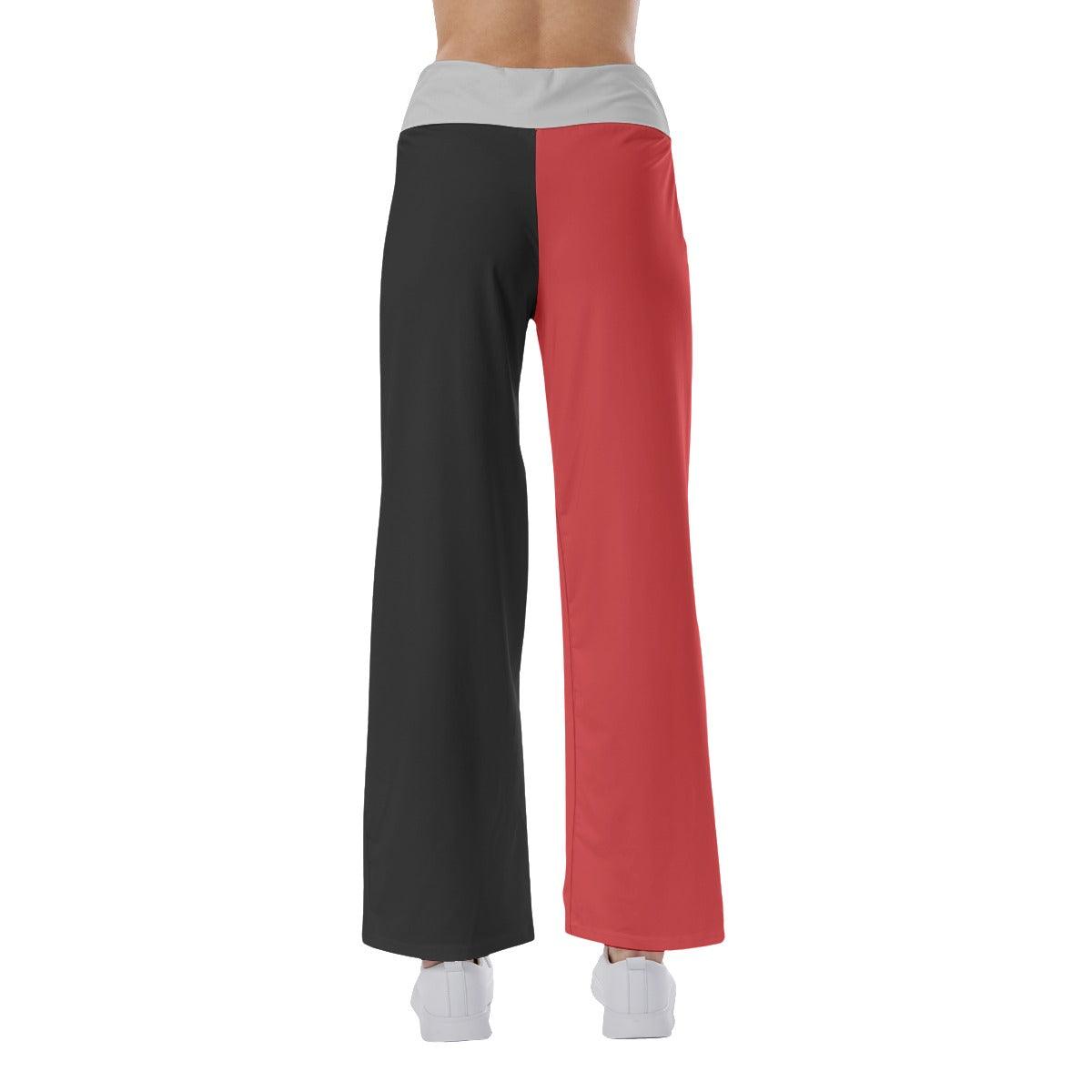 Nightmare Face Smile Half Red Black High-waisted Wide Leg Pants - Wonder Skull