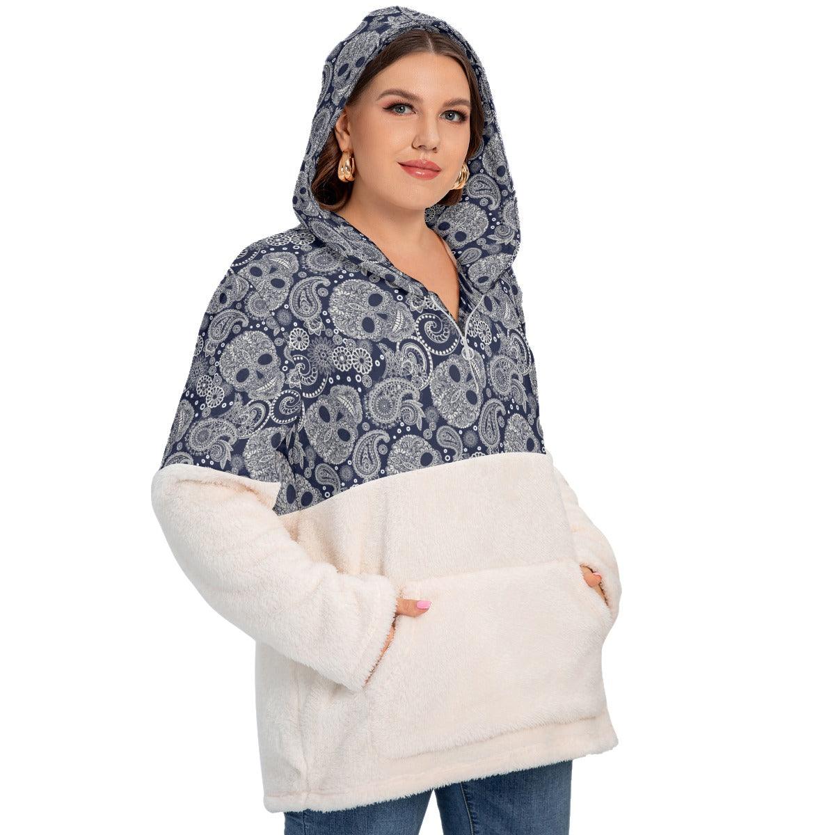 Skull Paisley Borg Fleece Hoodie With Half Zip - Wonder Skull