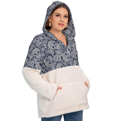 Skull Paisley Borg Fleece Hoodie With Half Zip - Wonder Skull