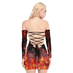Skull Sugar Fire Off-shoulder Back Lace-up Dress - Wonder Skull