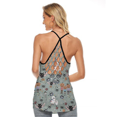 Skull Pumpkin Family Criss-Cross Open Back Tank Top, Hot T-Shirt For Women - Wonder Skull