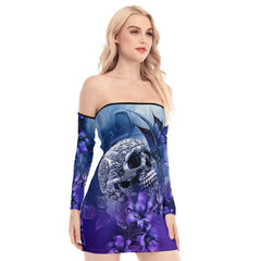 Skull Sugar Butterfly Purple Off-shoulder Back Lace-up Dress - Wonder Skull