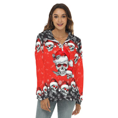 Christmas Red Skull Borg Fleece Sweatshirt With Half Zip - Wonder Skull
