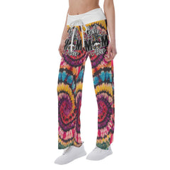 Red Black Tribe Vibe Skull Mom High-waisted Wide Leg Pants - Wonder Skull