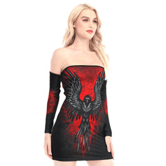 Red Sky Raven Off-shoulder Back Lace-up Dress - Wonder Skull