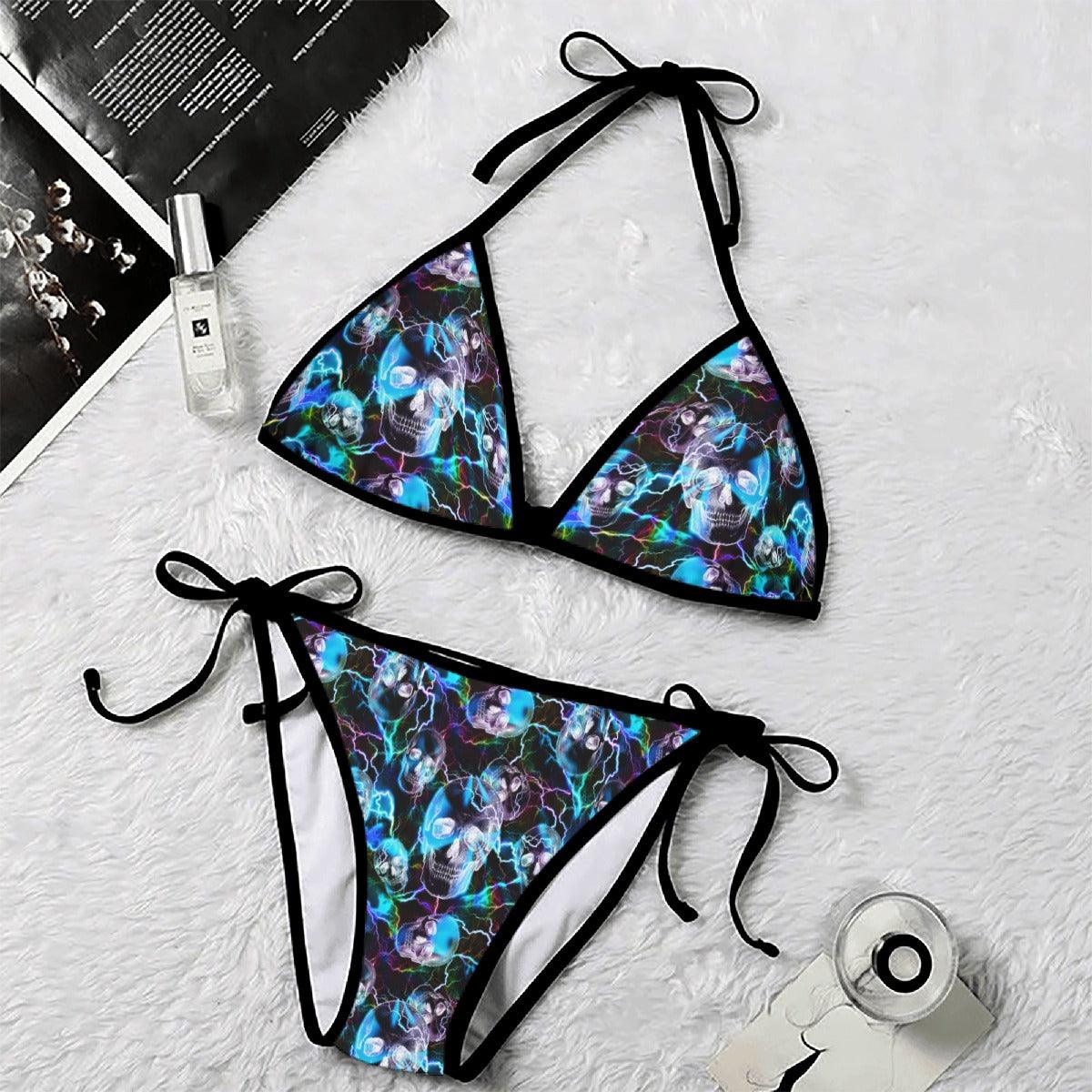 Radiant Rainbow Thunder Skull Pattern Micro Triangle Bikini Swimsuit - Wonder Skull