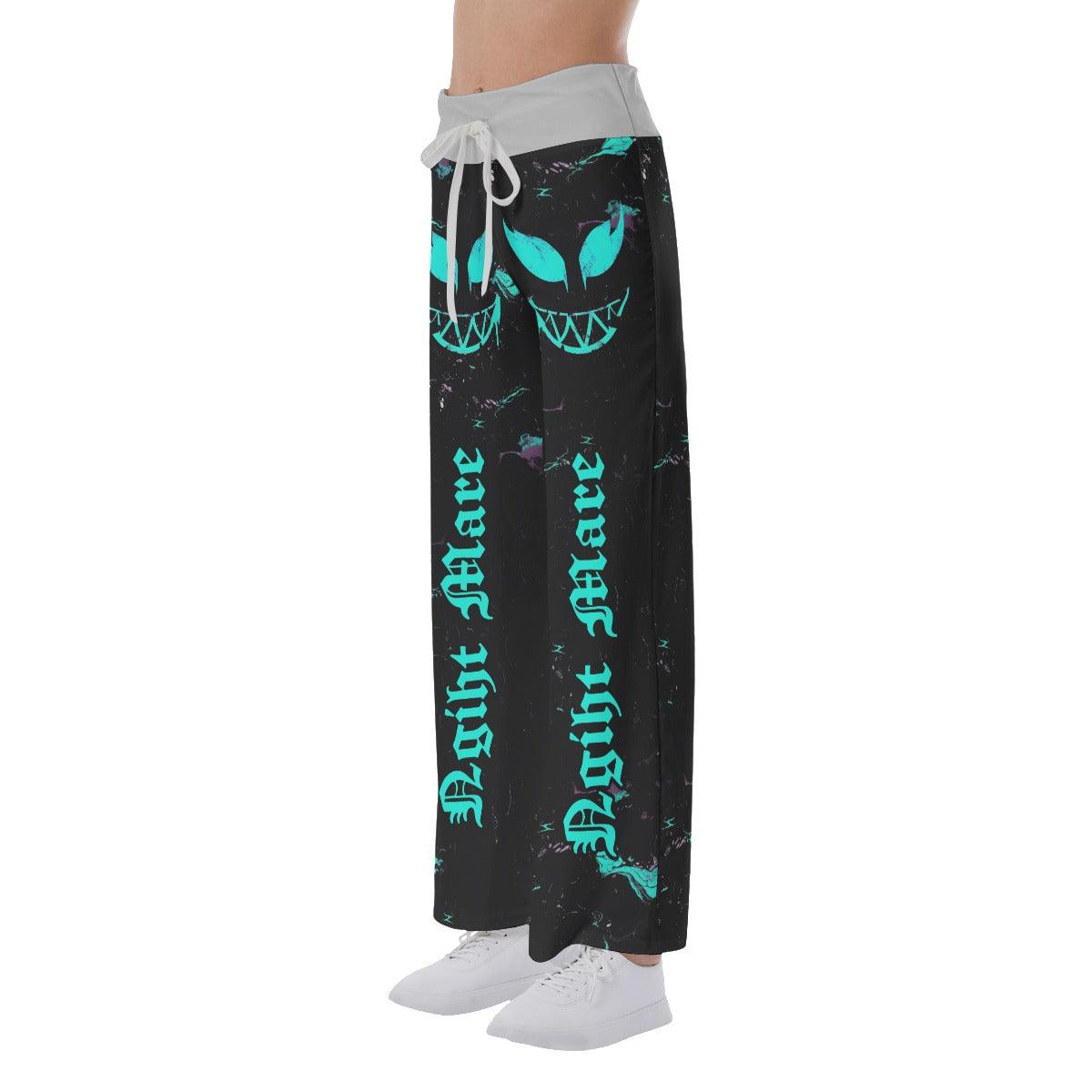 Nightmare Cyan Skull Smile High-waisted Straight-leg Trousers - Wonder Skull