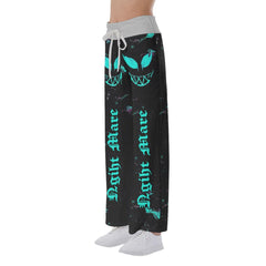 Nightmare Cyan Skull Smile High-waisted Straight-leg Trousers - Wonder Skull
