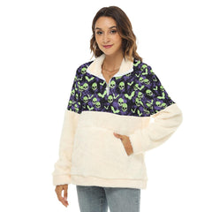 Green Skull Bat Borg Fleece Sweatshirt With Half Zip - Wonder Skull