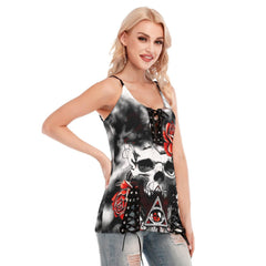 Rose Skull Fire Gothic Eyelet Lace-up Letter Dress - Wonder Skull