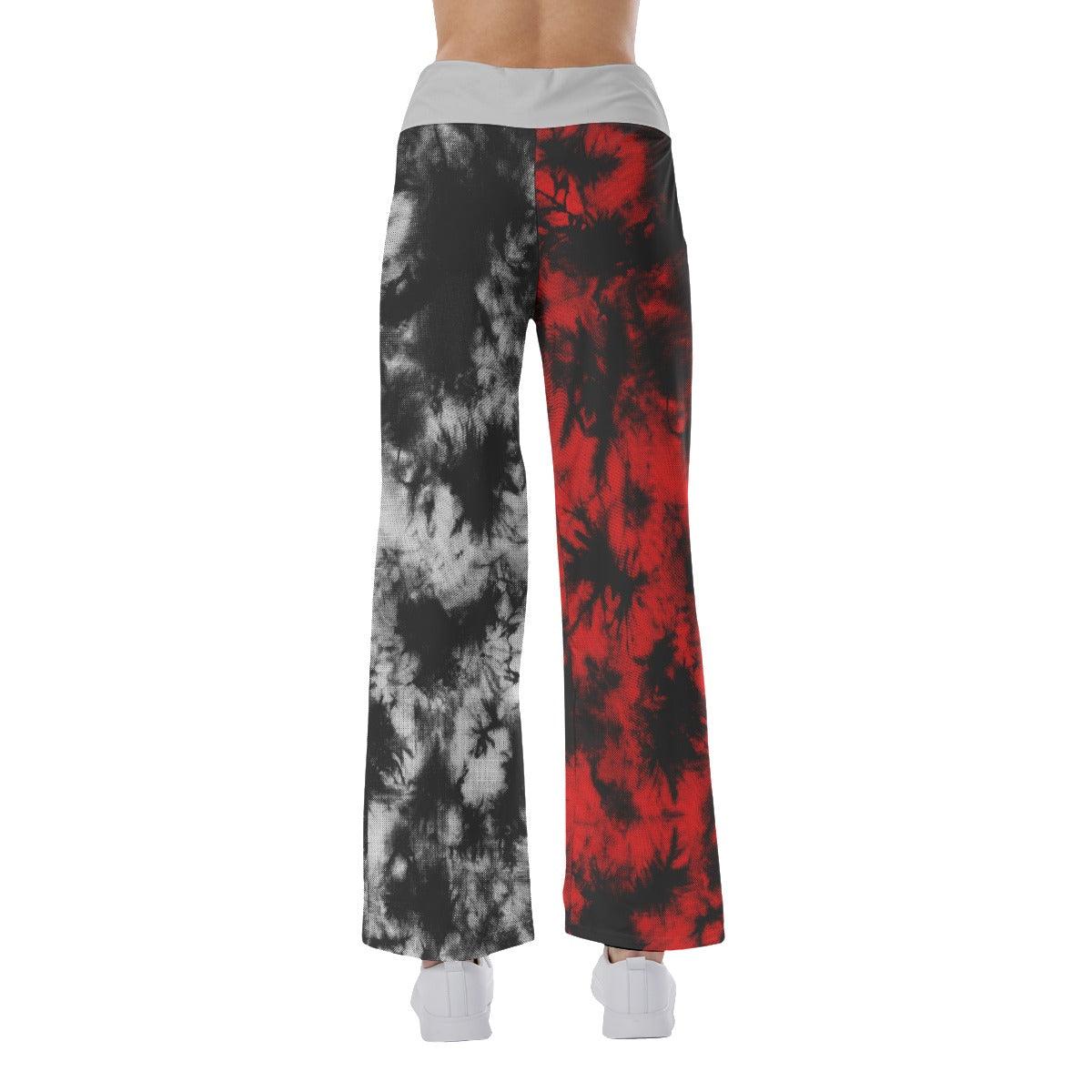 TieDye Half Red Half Gray High-waisted Wide Leg Pants - Wonder Skull