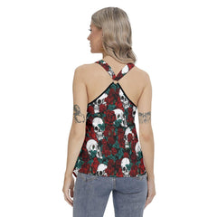 Rose Skull Pattern Women's Racing Tank Top With Irregular - Wonder Skull