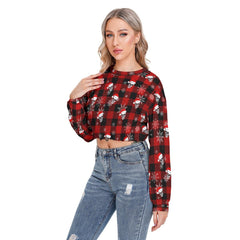 Skull Buffalo Plaid Sleeve Sweatshirt With Hem Drawstring - Wonder Skull
