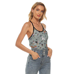 Skull Pumpkin Family Criss-Cross Open Back Tank Top, Hot T-Shirt For Women - Wonder Skull