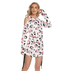 Christmas Badass Skull Santa Print Open Shoulder Dress - Wonder Skull